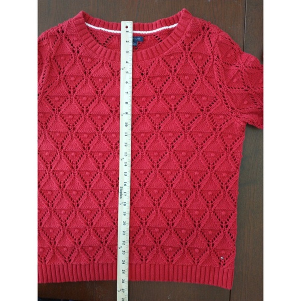 Tommy Hilfiger Womens Red Diamond Pointelle Bobble‎ Knit Cotton Sweater XL